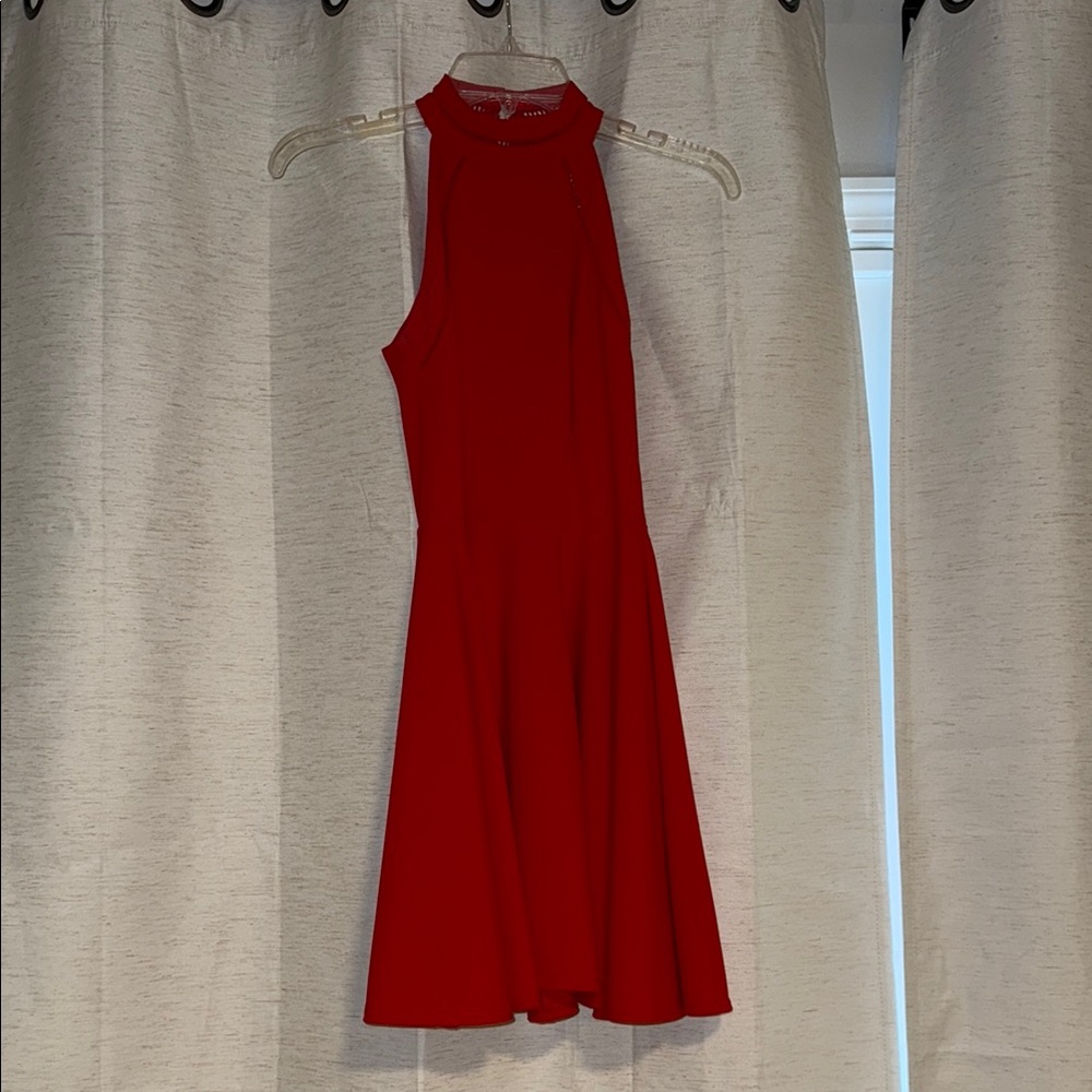 B Darlin Red Halter Fit and Flare Cocktail Dress